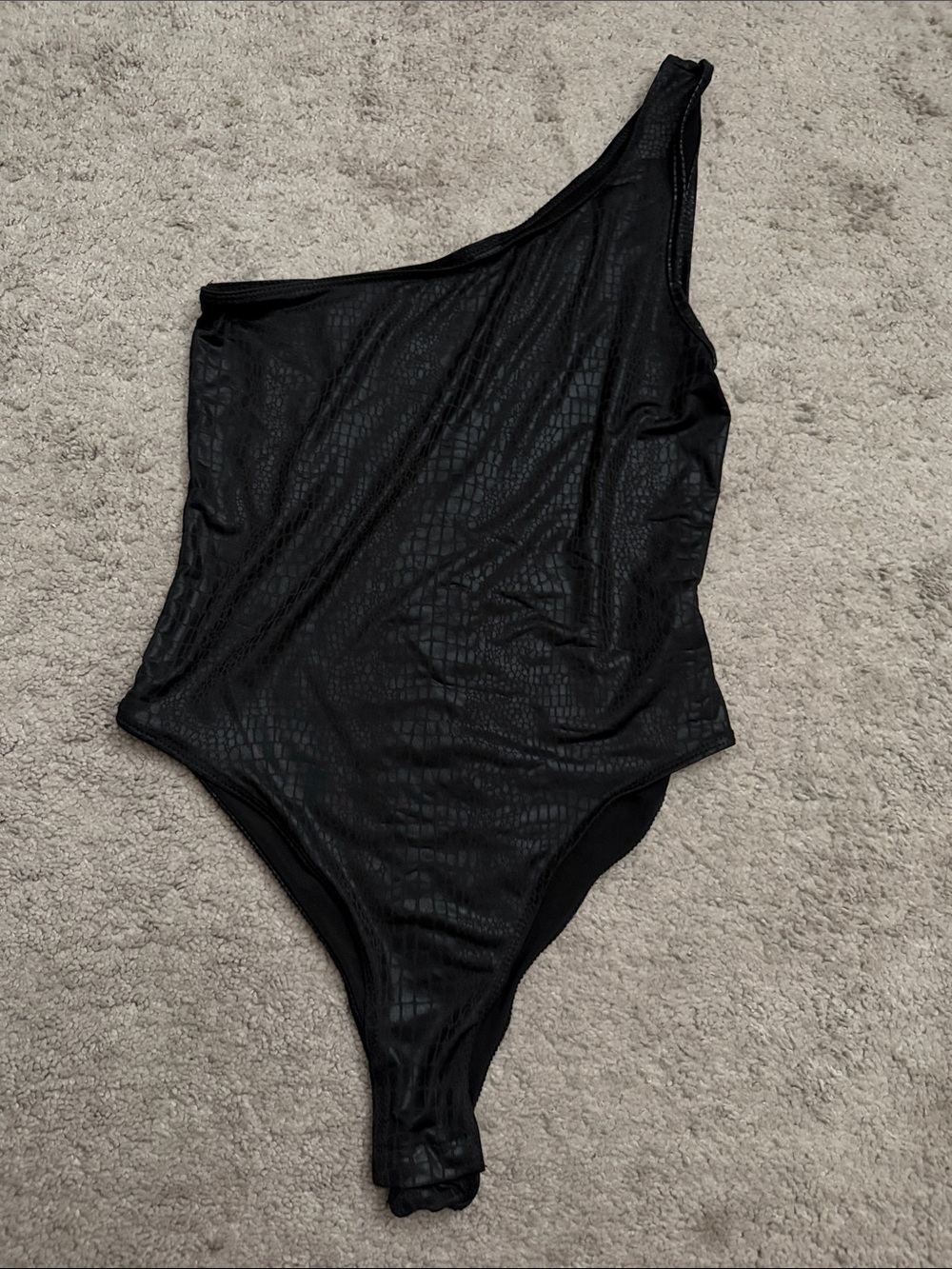 SHEIN Black One-Shoulder Textured Bodysuit